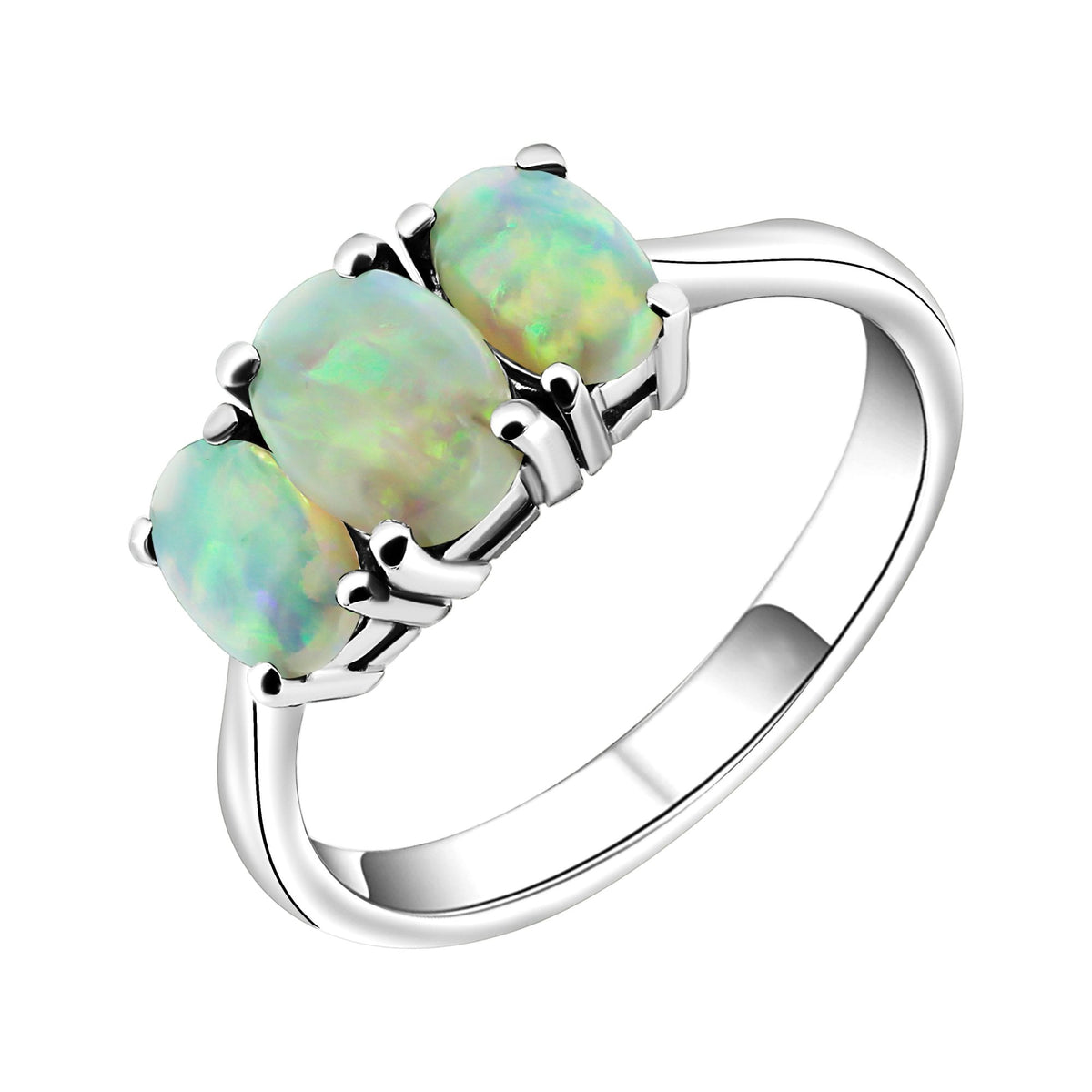 Platinum 7x5mm & 6x4mm natural opal 3 stone ring