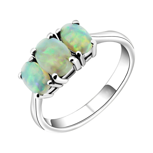 Platinum 7x5mm & 6x4mm natural opal 3 stone ring