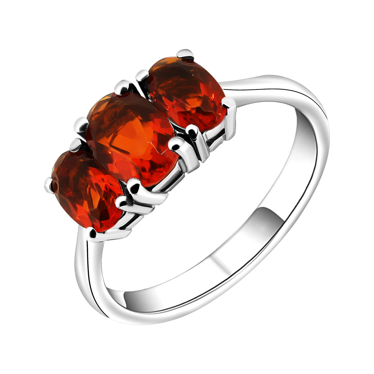 Platinum 7x5mm & 6x4mm fire opal 3 stone ring