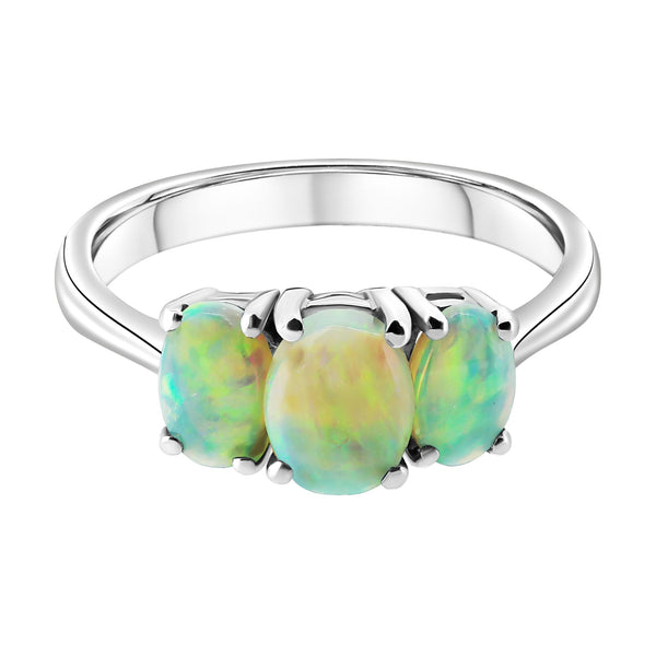 Platinum 7x5mm & 6x4mm natural opal 3 stone ring