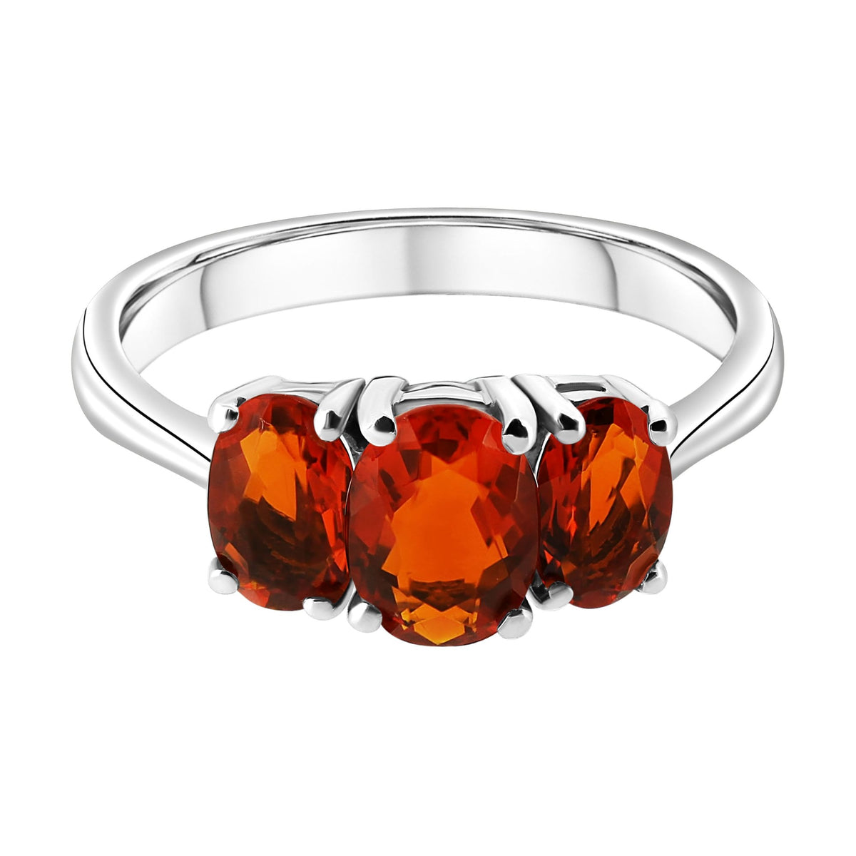 Platinum 7x5mm & 6x4mm fire opal 3 stone ring