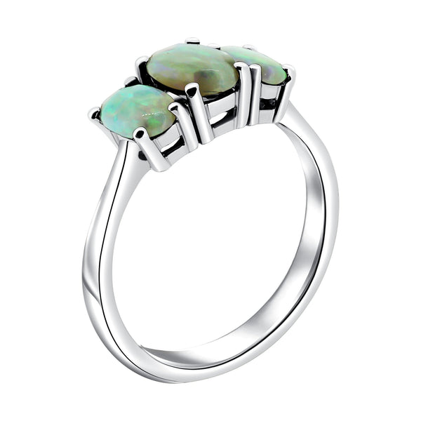 Platinum 7x5mm & 6x4mm natural opal 3 stone ring