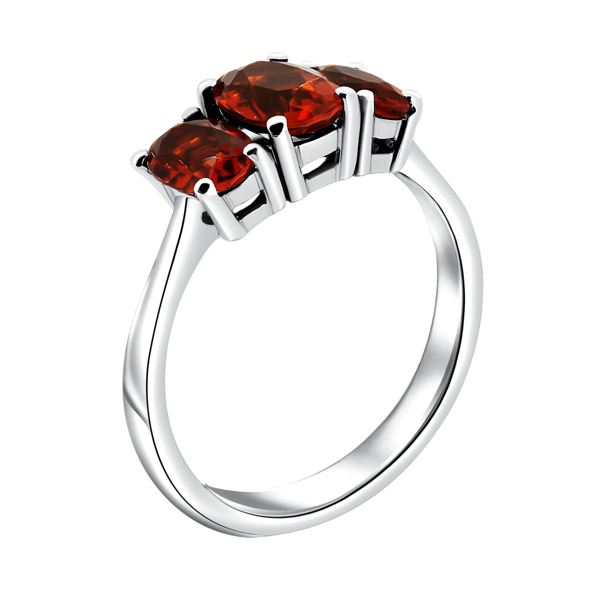 Platinum 7x5mm & 6x4mm fire opal 3 stone ring