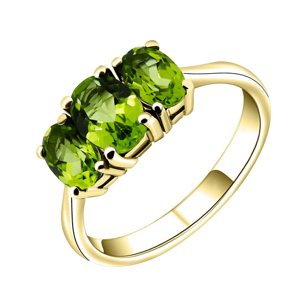 9ct yellow gold 7x5mm & 6x4mm oval peridot 3 stone ring