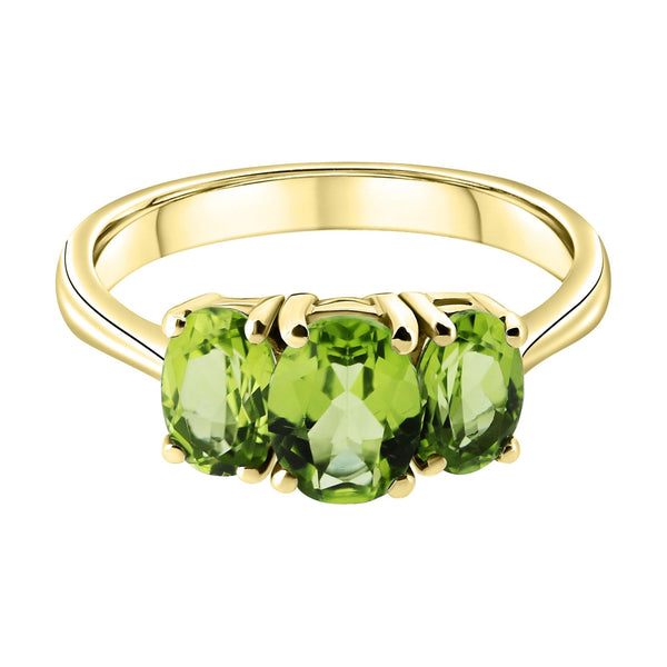 9ct yellow gold 7x5mm & 6x4mm oval peridot 3 stone ring