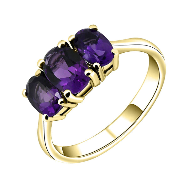 9ct yellow gold 7x5mm & 6x4mm oval amethyst 3 stone ring