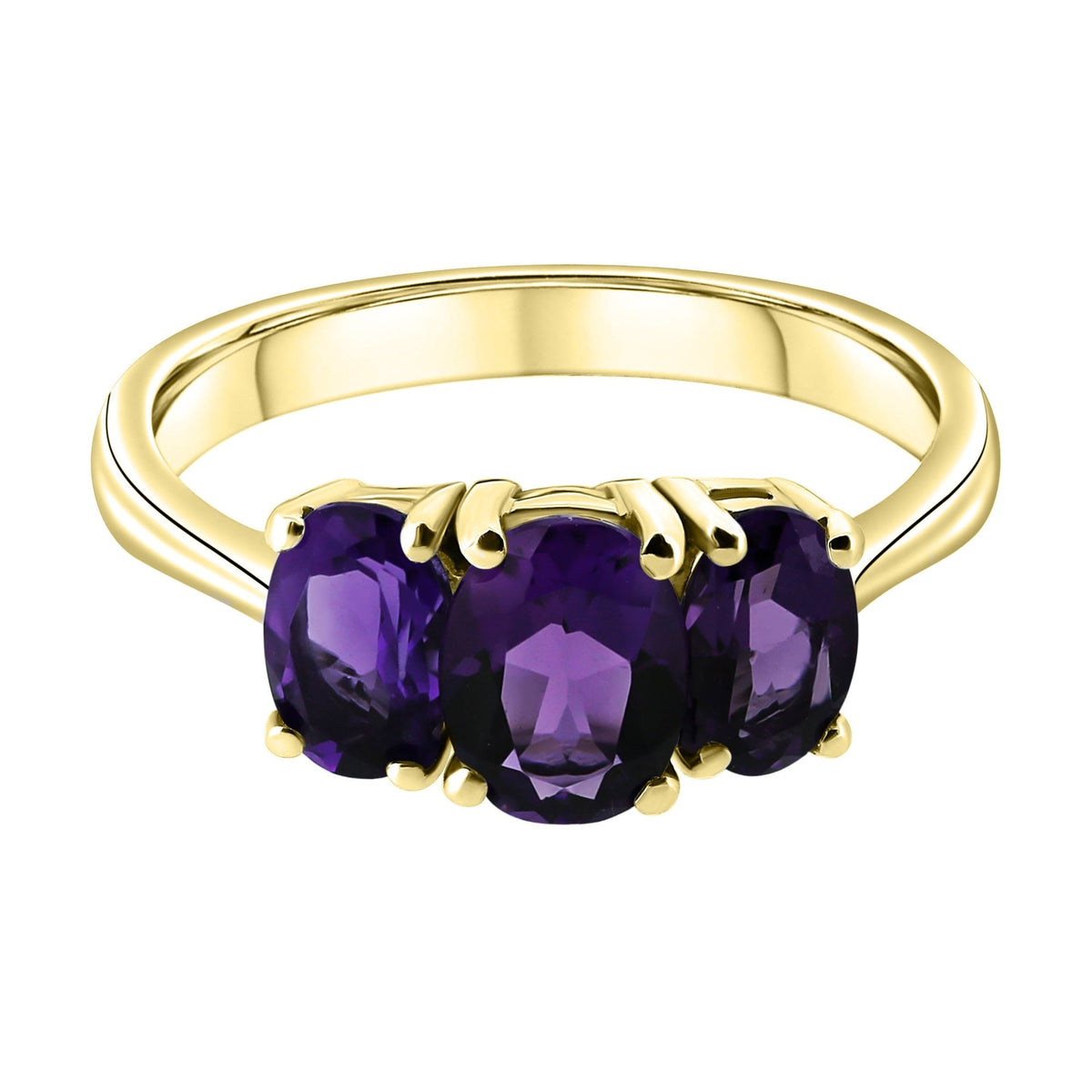 9ct yellow gold 7x5mm & 6x4mm oval amethyst 3 stone ring