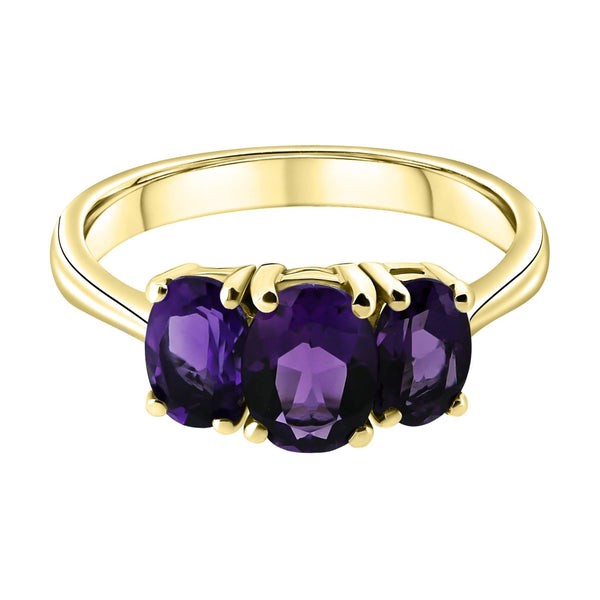 9ct yellow gold 7x5mm & 6x4mm oval amethyst 3 stone ring
