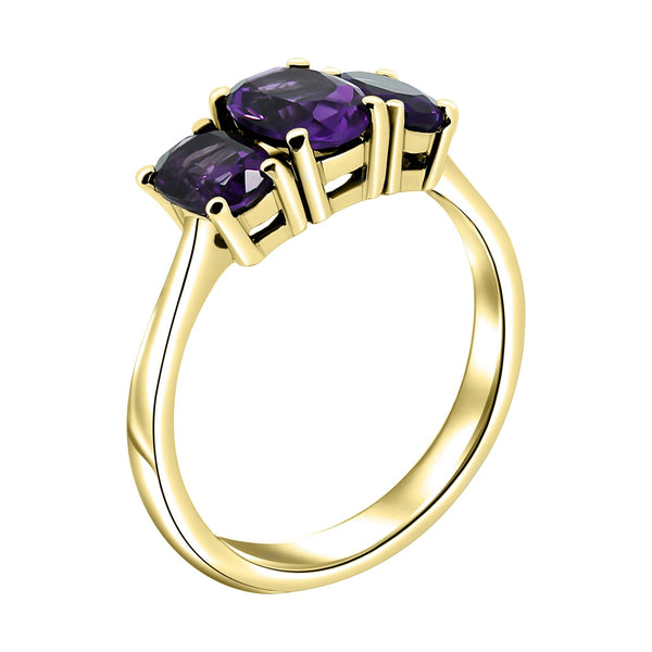 9ct yellow gold 7x5mm & 6x4mm oval amethyst 3 stone ring