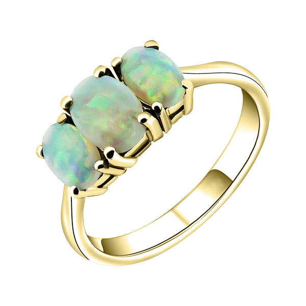 9ct yellow gold 7x5mm & 6x4mm oval opal 3 stone ring