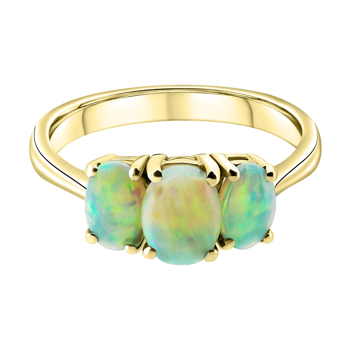 9ct yellow gold 7x5mm & 6x4mm oval opal 3 stone ring
