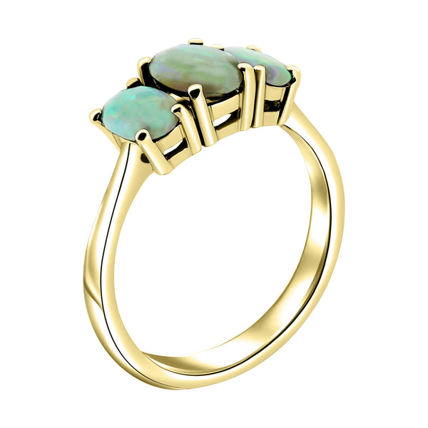 9ct yellow gold 7x5mm & 6x4mm oval opal 3 stone ring