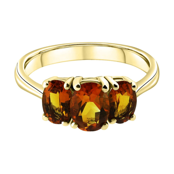 9ct yellow gold 7x5mm & 6x4mm oval citrine 3 stone ring