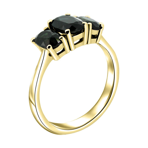 9ct yellow gold 7x5mm & 6x4mm oval green tourmaline 3 stone ring