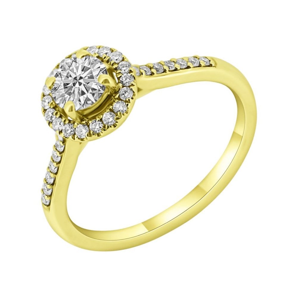 18ct yellow gold 0.50ct round brilliant cut diamond halo ring