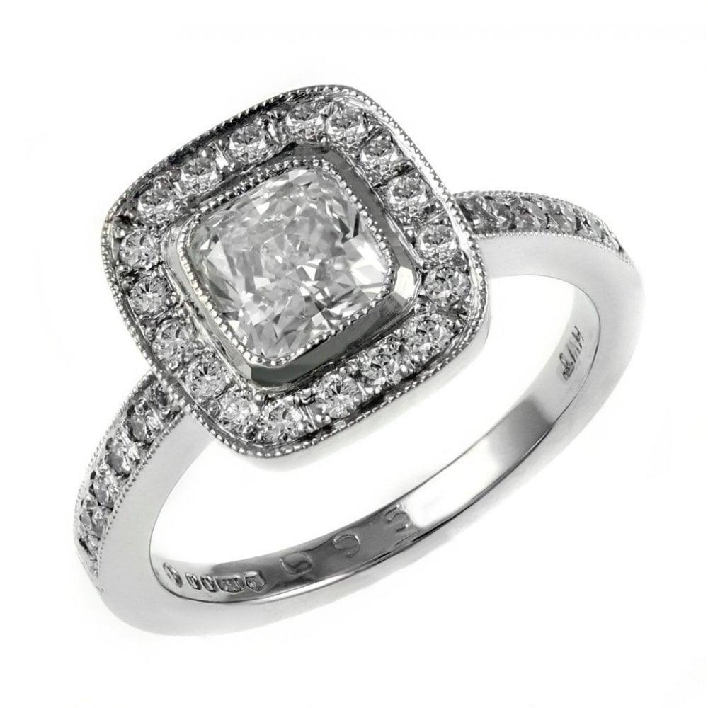 Platinum 1.01ct D VS1 EGL cushion diamond halo ring