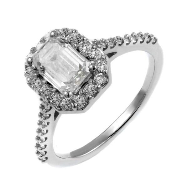 Platinum 1.00ct E VVS2 GIA emerald cut diamond halo ring