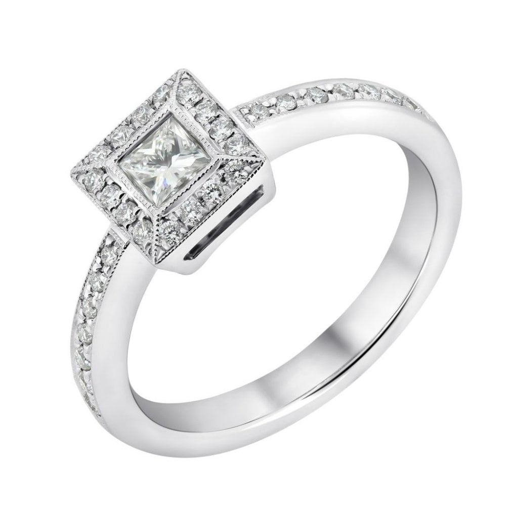 Platinum 0.31ct princess cut diamond Art Deco style cluster ring