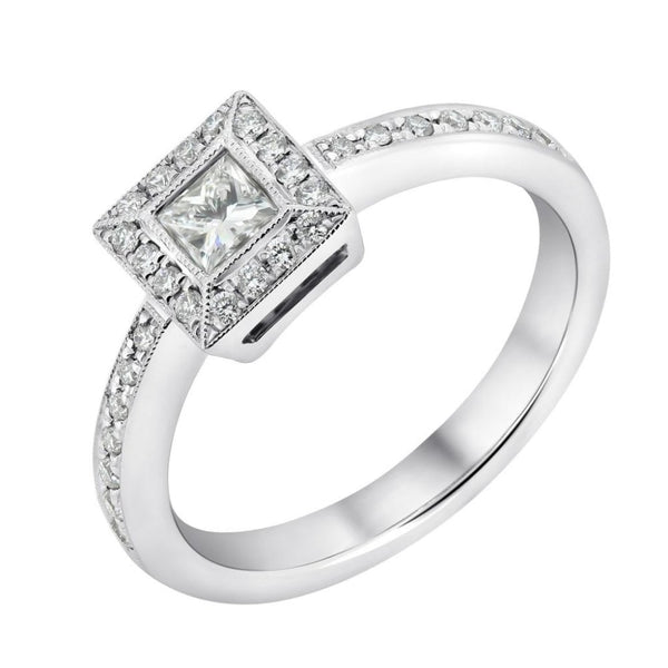 Platinum 0.31ct princess cut diamond Art Deco style cluster ring