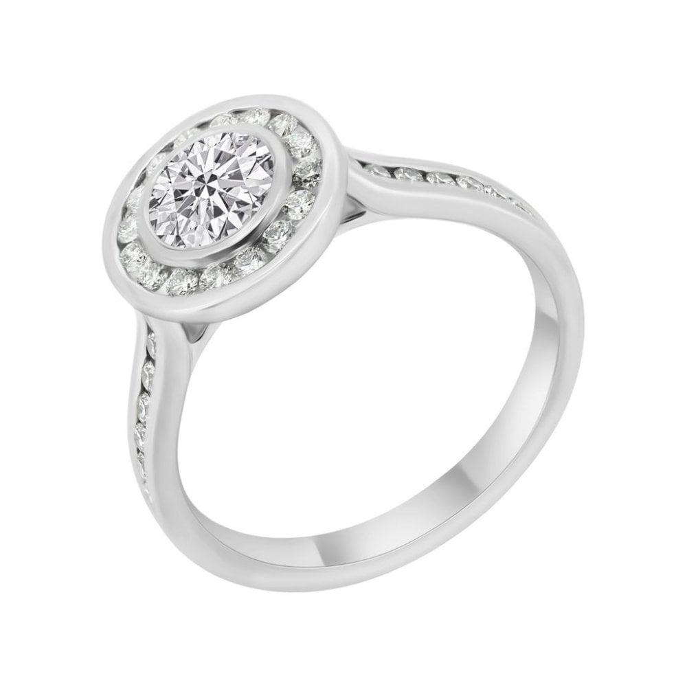 Platinum 0.80ct F VS1 EGL round brilliant cut diamond halo ring