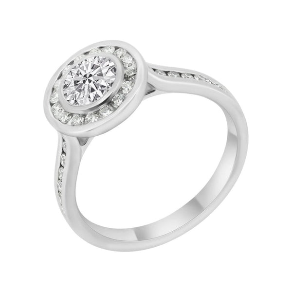 Platinum 0.80ct F VS1 EGL round brilliant cut diamond halo ring