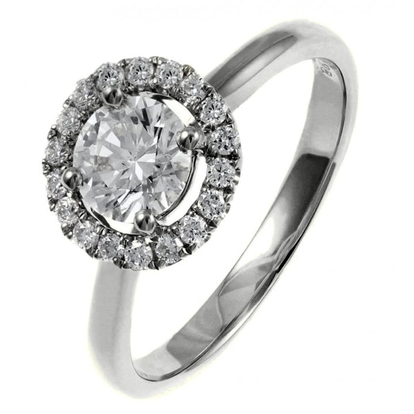 Platinum 1.00ct D VS2 EGL round brilliant cut diamond halo ring