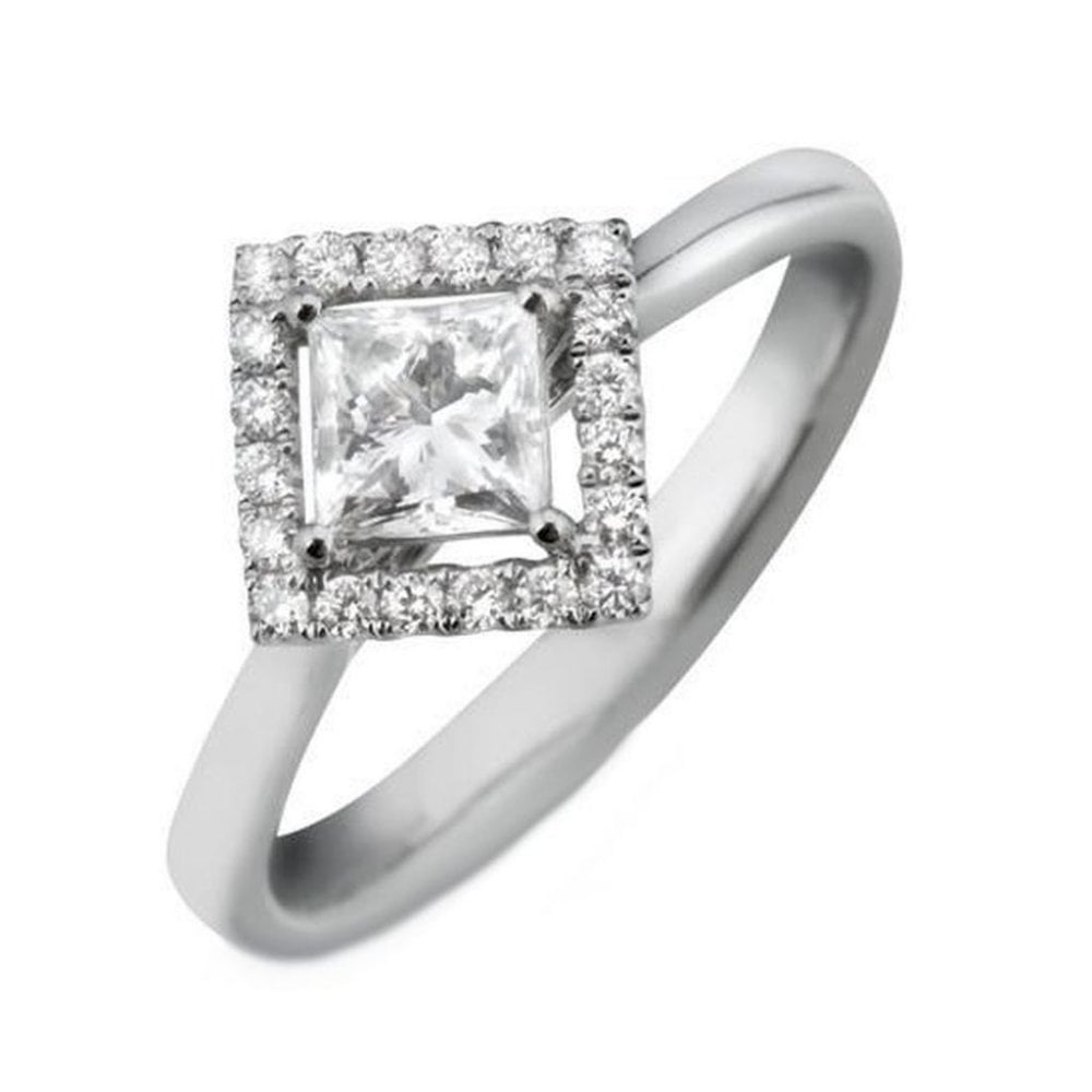 Platinum 0.70ct D VS2 EGL princess cut diamond halo ring