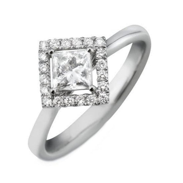 Platinum 0.70ct D VS2 EGL princess cut diamond halo ring