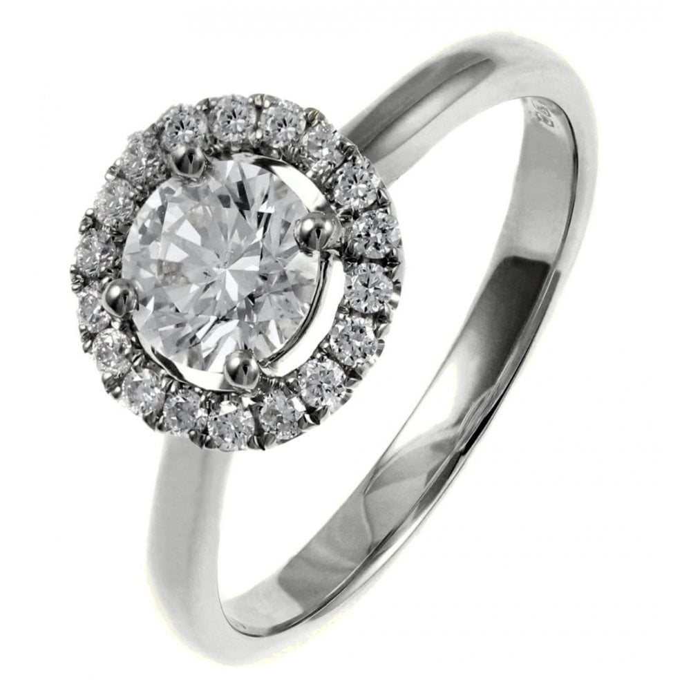 Platinum 0.70ct F VS2 GIA round brilliant cut diamond halo ring