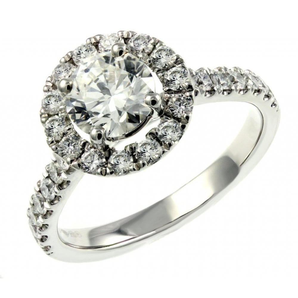 Platinum 1.05ct D SI1 EGL round brilliant cut diamond halo ring