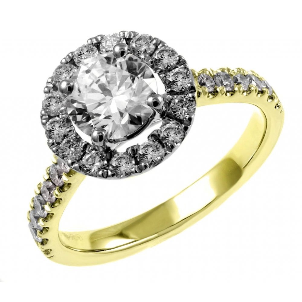 18ct yellow gold 1.04ct G SI1 GIA round diamond halo ring