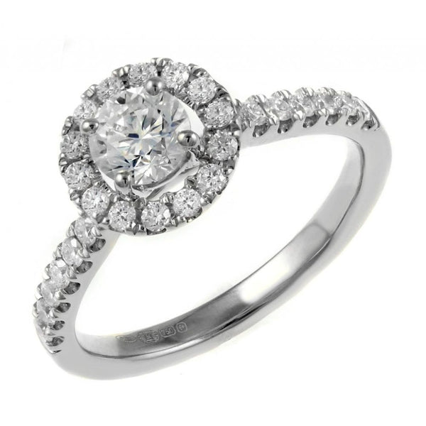 Platinum 0.50ct D VS2 GIA round brilliant cut diamond halo ring