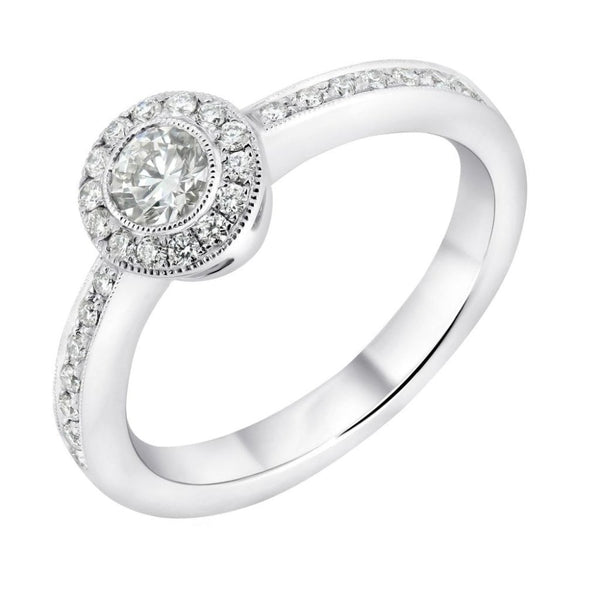 Platinum 0.32ct round brilliant diamond halo ring