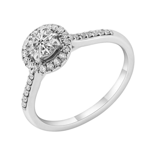 Platinum 0.40ct D VS2 GIA round brilliant cut diamond halo ring