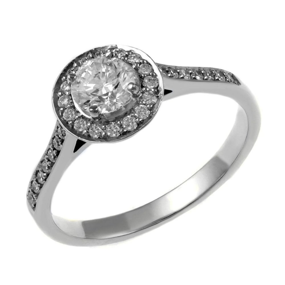 Platinum 0.50ct F VS2 GIA round brilliant cut diamond halo ring