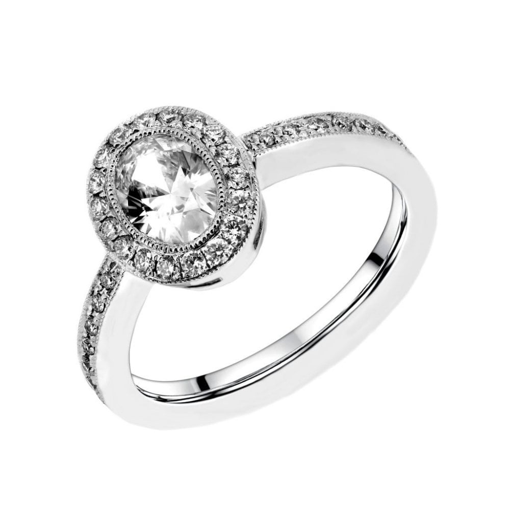 Platinum 0.70ct oval & 0.28ct round diamond Art Deco style ring
