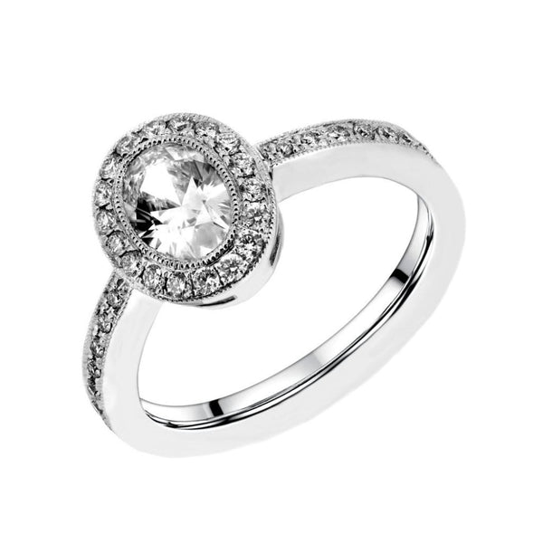 Platinum 0.70ct oval & 0.28ct round diamond Art Deco style ring