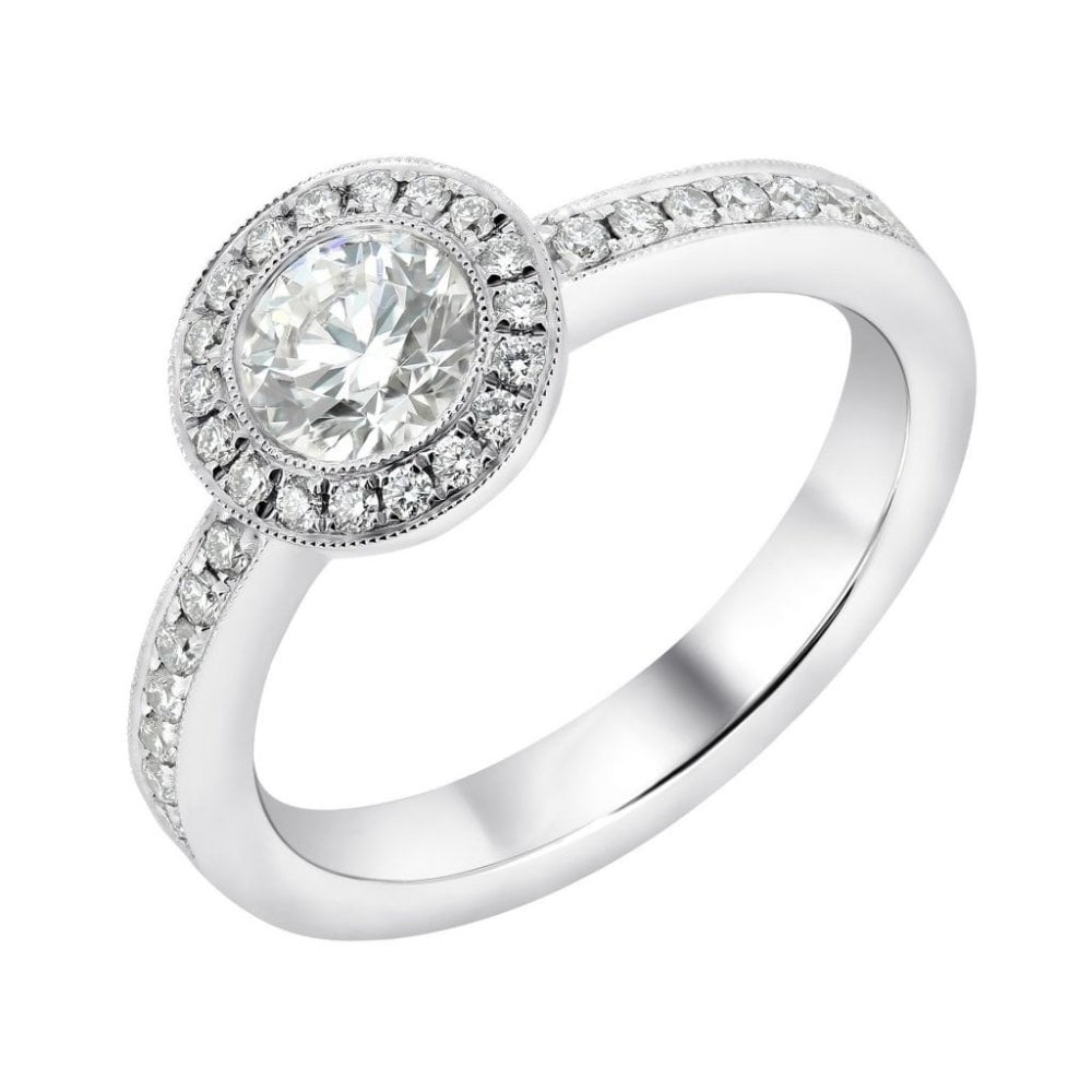 Platinum 0.70ct G VS1 GIA round brilliant cut diamond halo ring