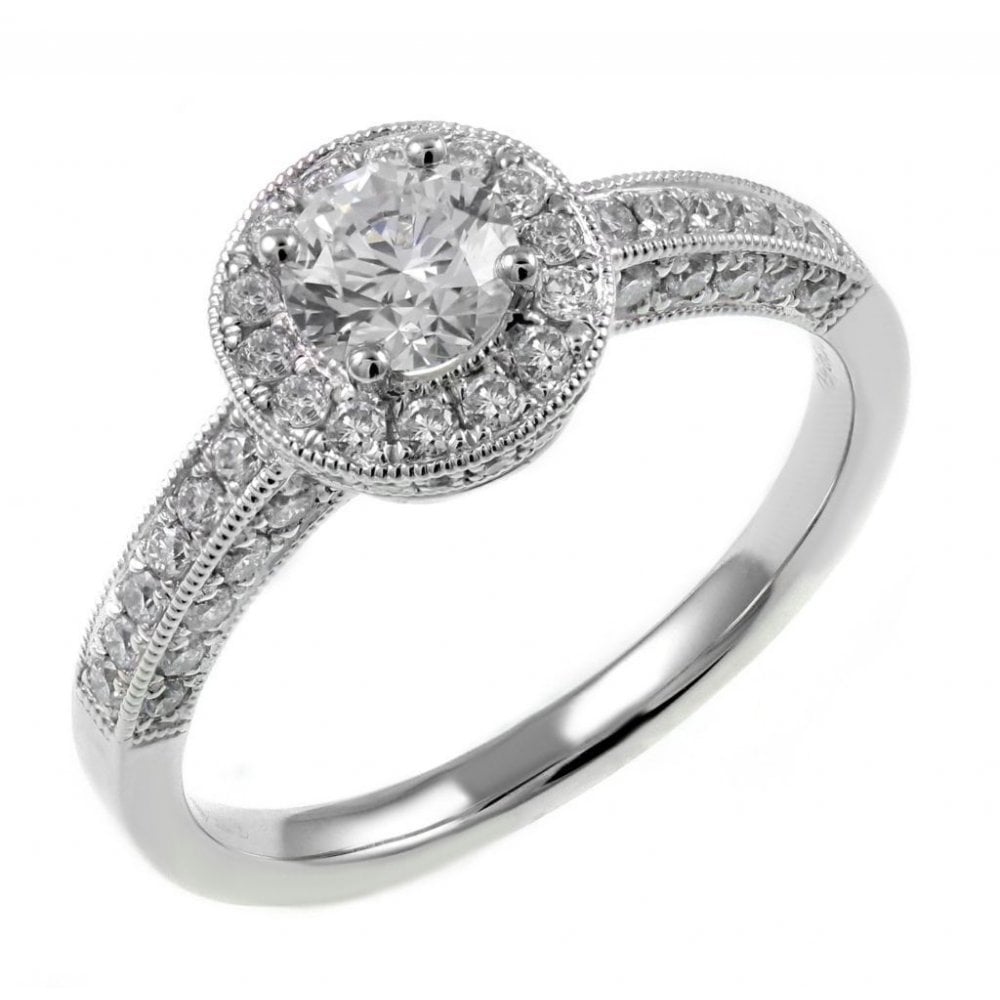 Platinum 0.51ct F VS2 GIA round brilliant diamond Art Deco ring
