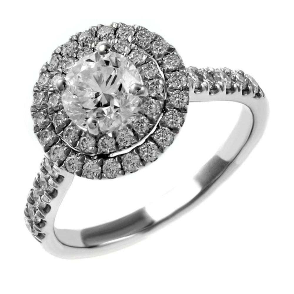 Platinum 1.27ct round brilliant cut diamond double halo ring