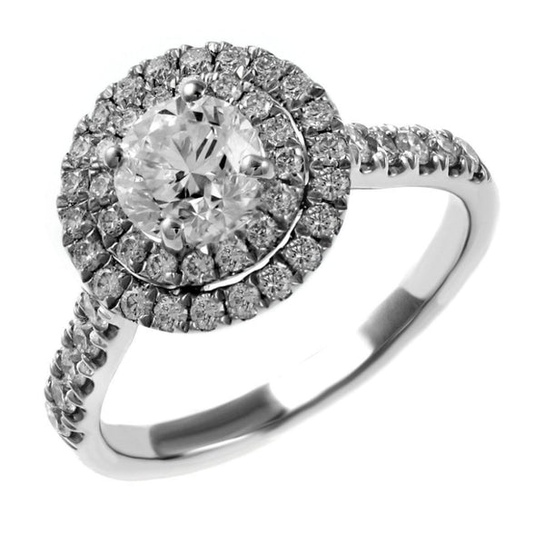 Platinum 1.27ct round brilliant cut diamond double halo ring