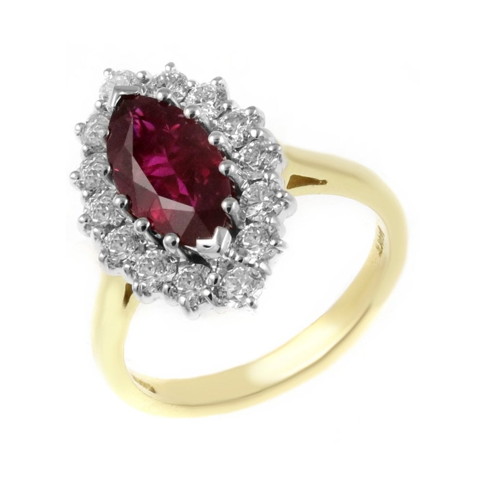18ct yellow gold 2.60ct ruby & 0.96ct diamond cluster ring