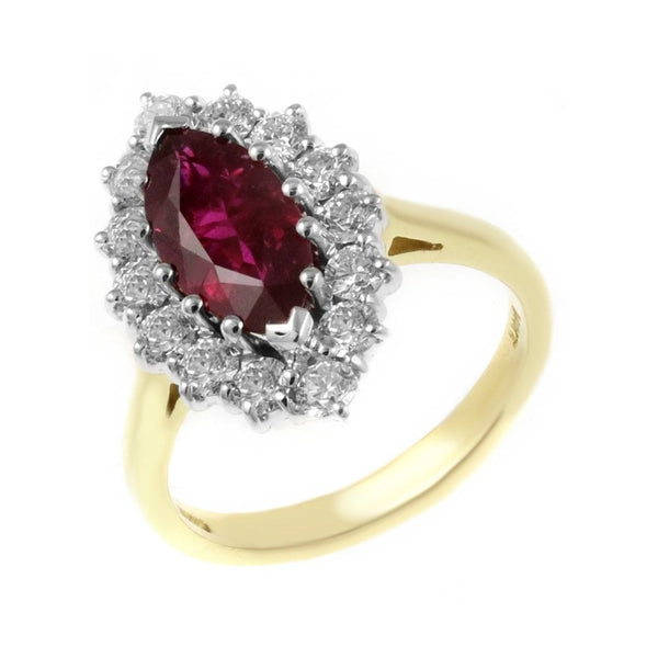 18ct yellow gold 2.60ct ruby & 0.96ct diamond cluster ring