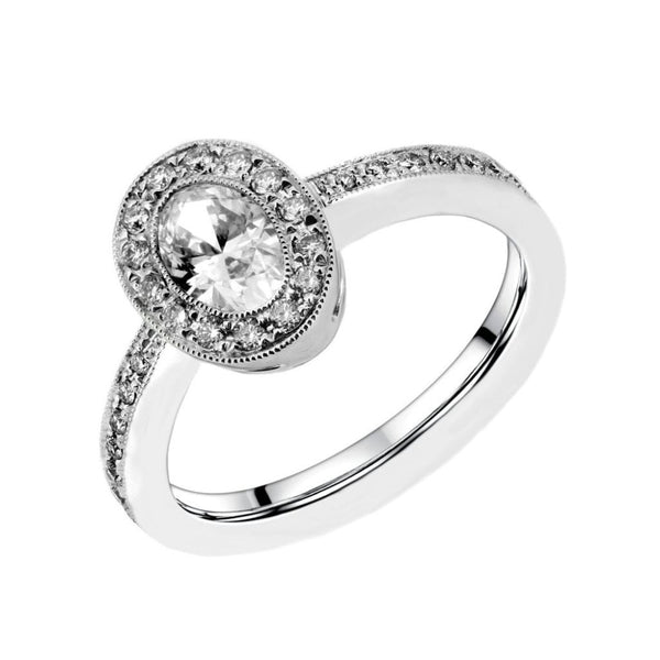 Platinum 0.50ct oval & 0.27ct round diamond Art Deco style ring
