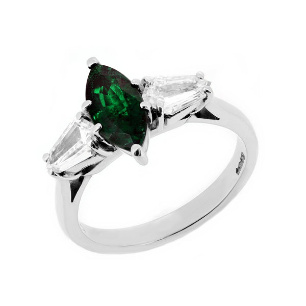 Platinum 0.92ct emerald & 0.80ct diamond 3 stone ring