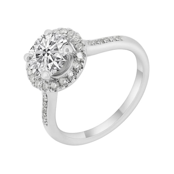 Platinum 1.51ct E VS1 EGL round brilliant cut diamond halo ring