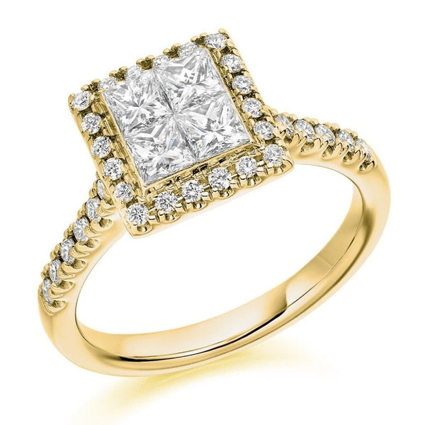 18ct yellow gold 0.85ct invisible set princess cut diamond ring