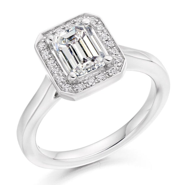 Platinum 1.02ct E VS1 GIA emerald cut diamond halo ring