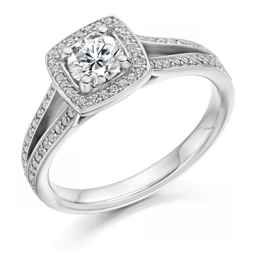 Platinum 0.50 E SI1 IGI round brilliant cut diamond halo ring