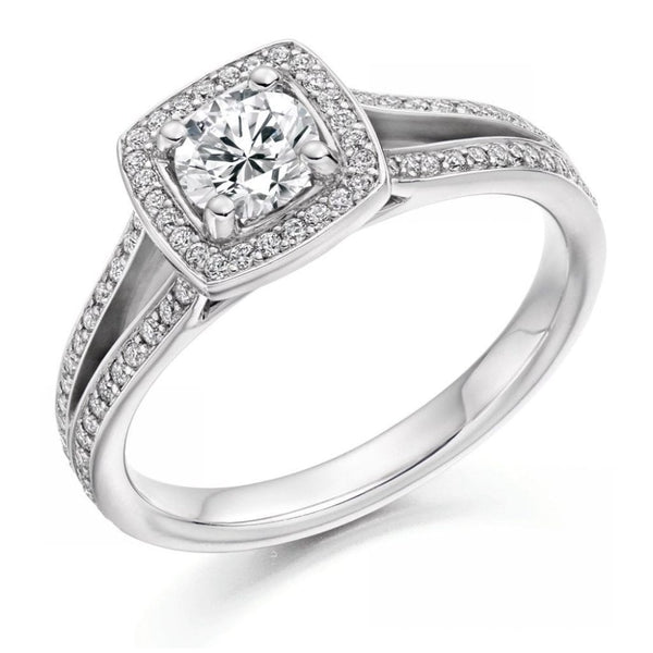 Platinum 0.50 E SI1 IGI round brilliant cut diamond halo ring
